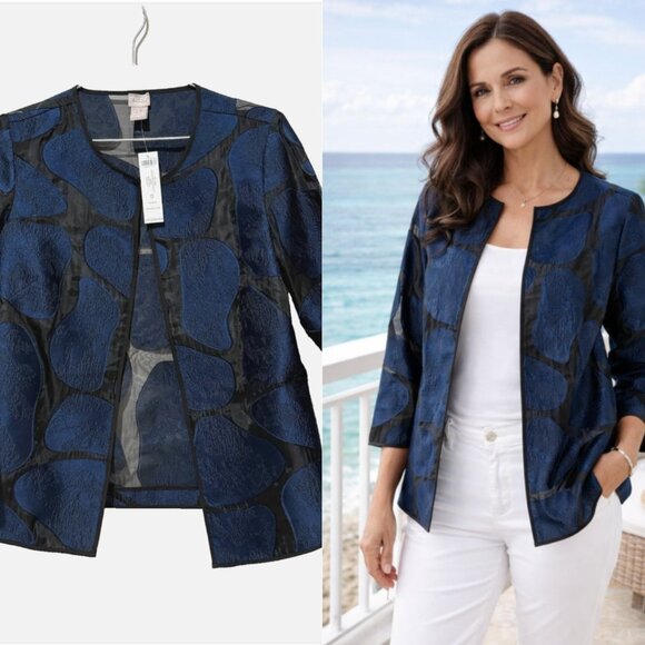 Chico's Jackets & Blazers - Chico's Travelers Jacket Size 0 (4/6) Blue Giraffe Print Sheer Organza Jacquard